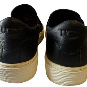 UGG Black Leather Slip-On Platform Clogs with Cream Sole